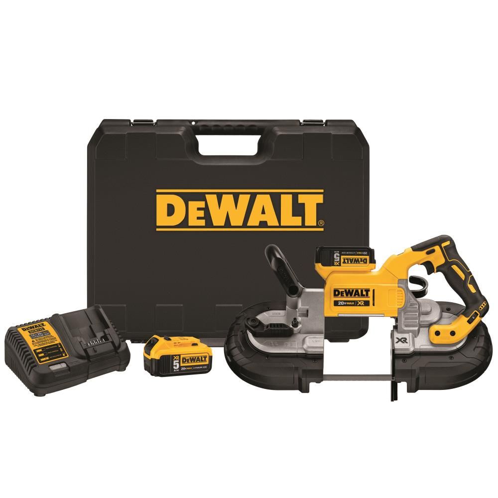 The DEWALT DCS374P2 deep cut band saw kit provides up to 5 in by 4-3/4 in rectangular capacity and up to 4 in round capacity. Its brushless motor drives the blade up to 490 SFPM. The kit includes two 5.0Ah batteries, charger, 18 TPI blade, and kit box.
Up to 5 x 4-3/4 in rectangular capacity
Up to 4 in round capacity
Up to 490 SFPM
Brushless motor
Includes two 5.0Ah batteries
Includes charger, blade, and kit box
