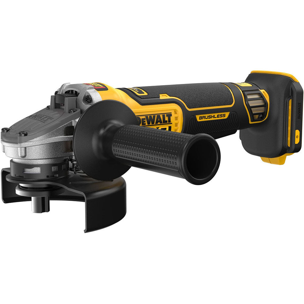 The DEWALT DCG410B is a 20V MAX XR brushless cordless angle grinder designed for 4-1/2 in and 5 in grinding and cutting accessories. It operates at 9,000 RPM and includes anti-rotation technology, Tool Connect Chip readiness, and Wireless Tool Control capability. Battery and charger are sold separately.
4-1/2 to 5 in wheel capacity
9,000 RPM no-load speed
Brushless motor
Anti-rotation technology
Tool Connect Chip ready
Tool only
