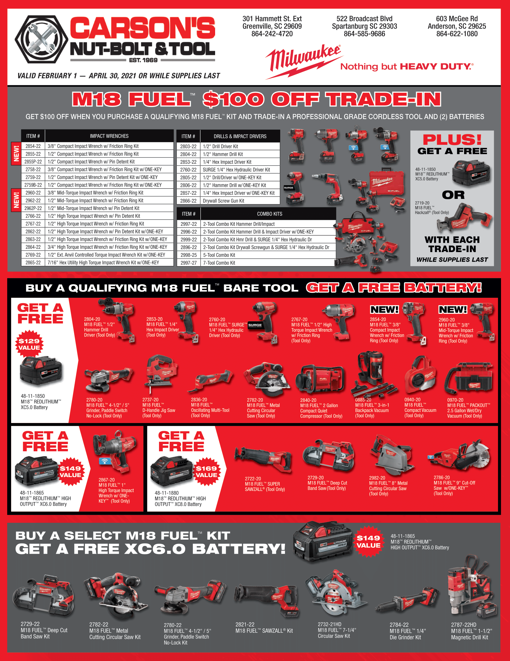 Flyers | Carson's Nut-Bolt & Tool Co.